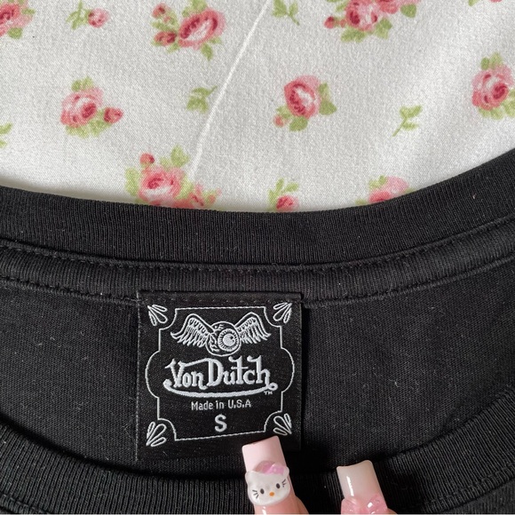 VON DUTCH - Black Rhinestone Cropped Tshirt Top - Picture 5 of 5